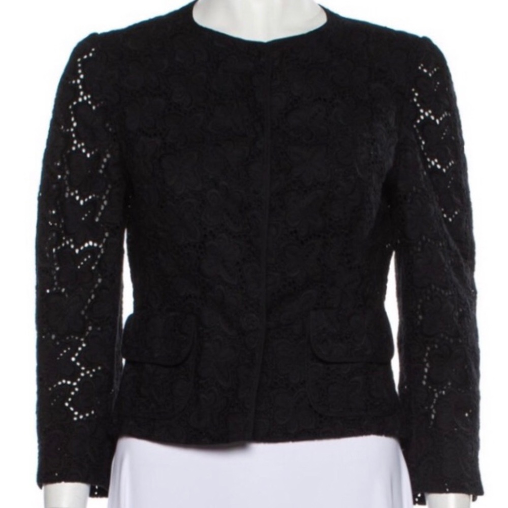 KAREN MILLEN BLACK LACE 3/4 SLEEVE JACKET  LIKE NEW SIZE 2